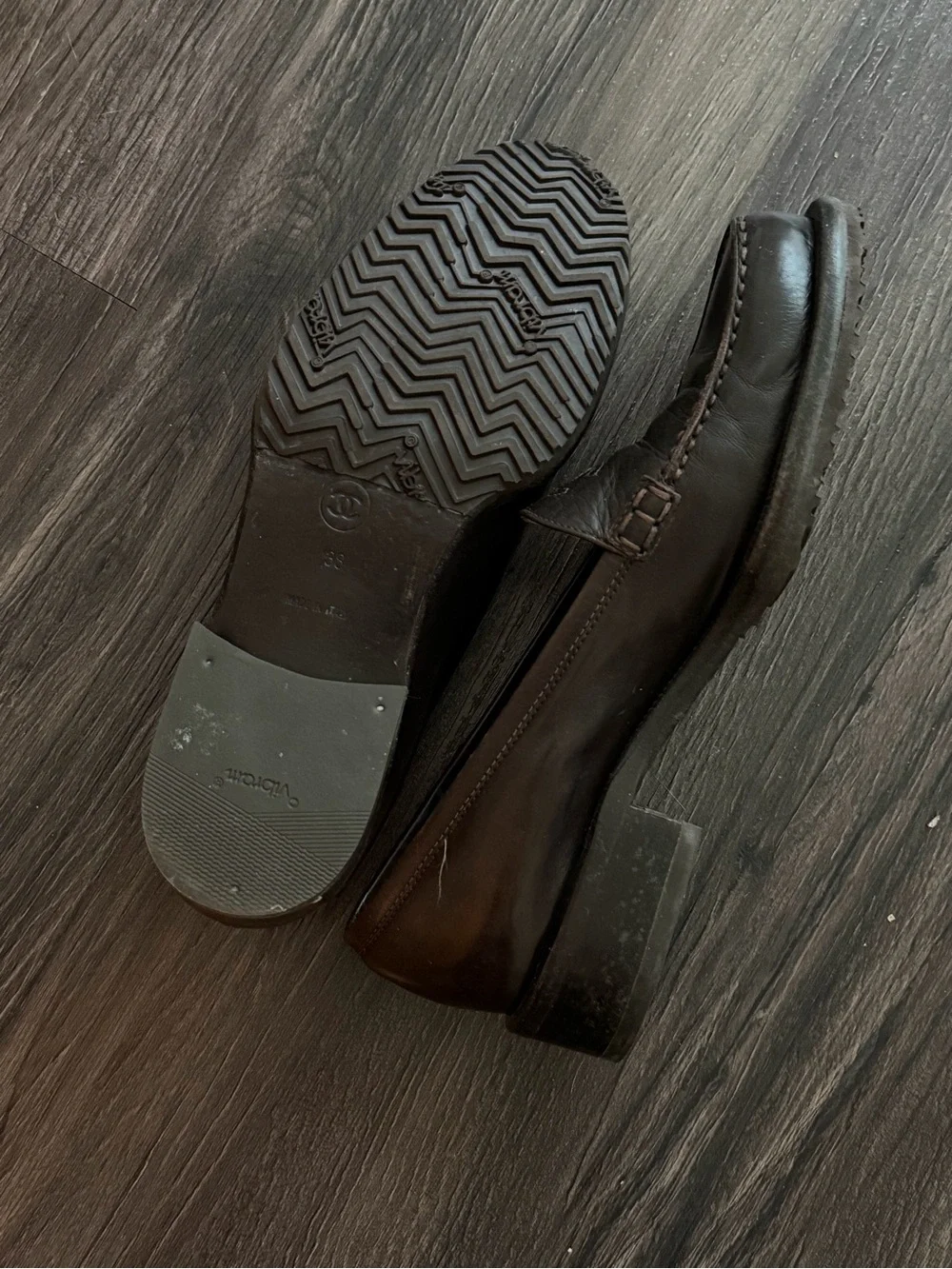 CHANEL Dark Brown Leather Penny Loafers